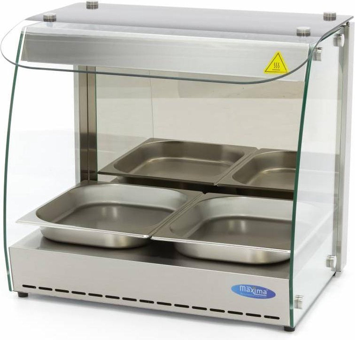Warmhoudvitrine 2x 1/2 GN - 56 cm - 2 Etages - Open Voorzijde - RVS - Temperatuur 30 tot 90 Graden - Glazen Deuren - Horeca Warmhoudkast - Maxima