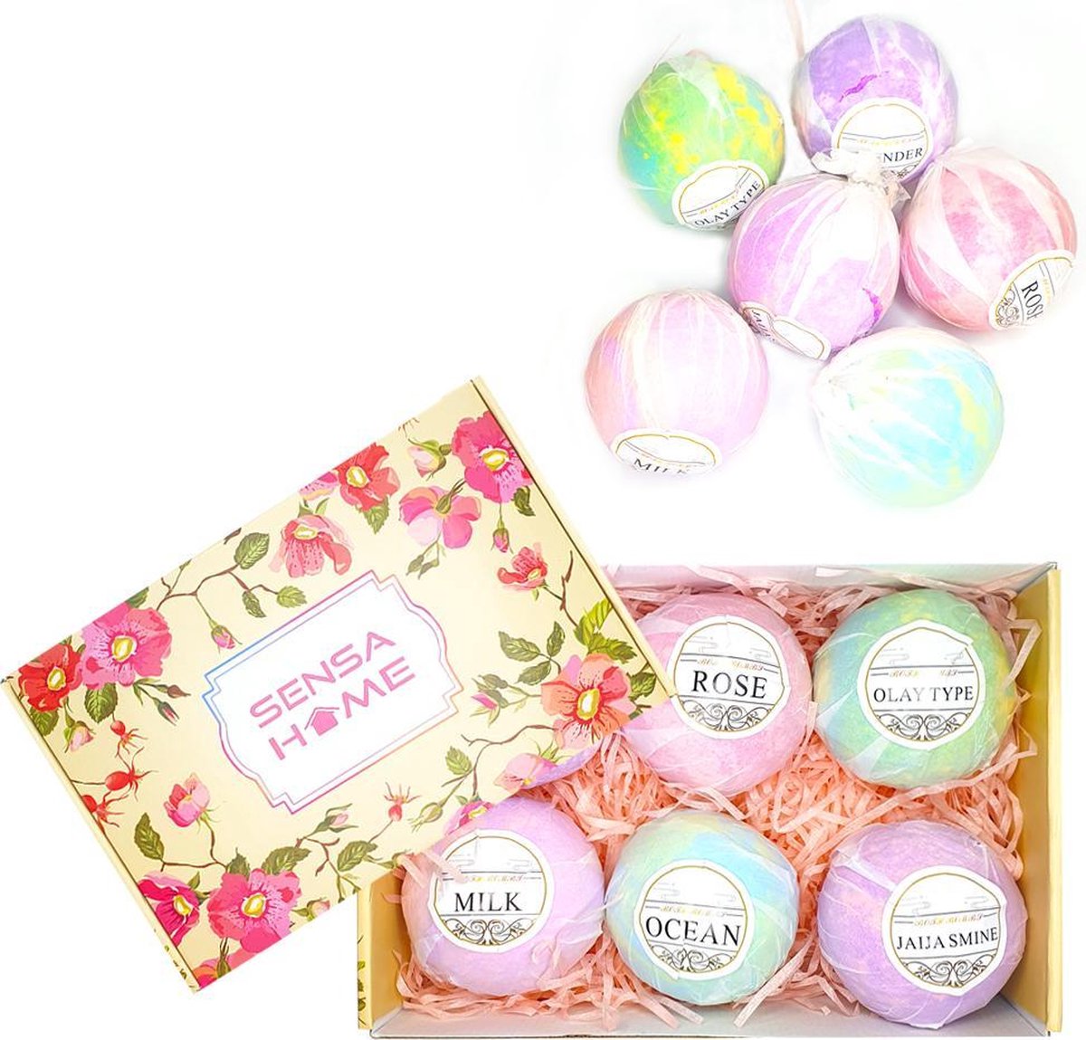 6 XXL SensaHome 100% Natuurlijke Bruisballen voor in Bad - Etherische Aroma Badbommen - Handmade Bath Bombs - Giftset - 110 Gram