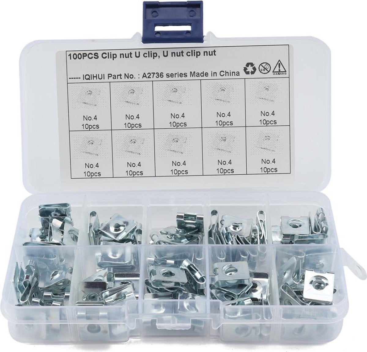 100 STUKS U Moer Kit Spire Clips No.4 Zink Speed Fasteners Wielmoeren