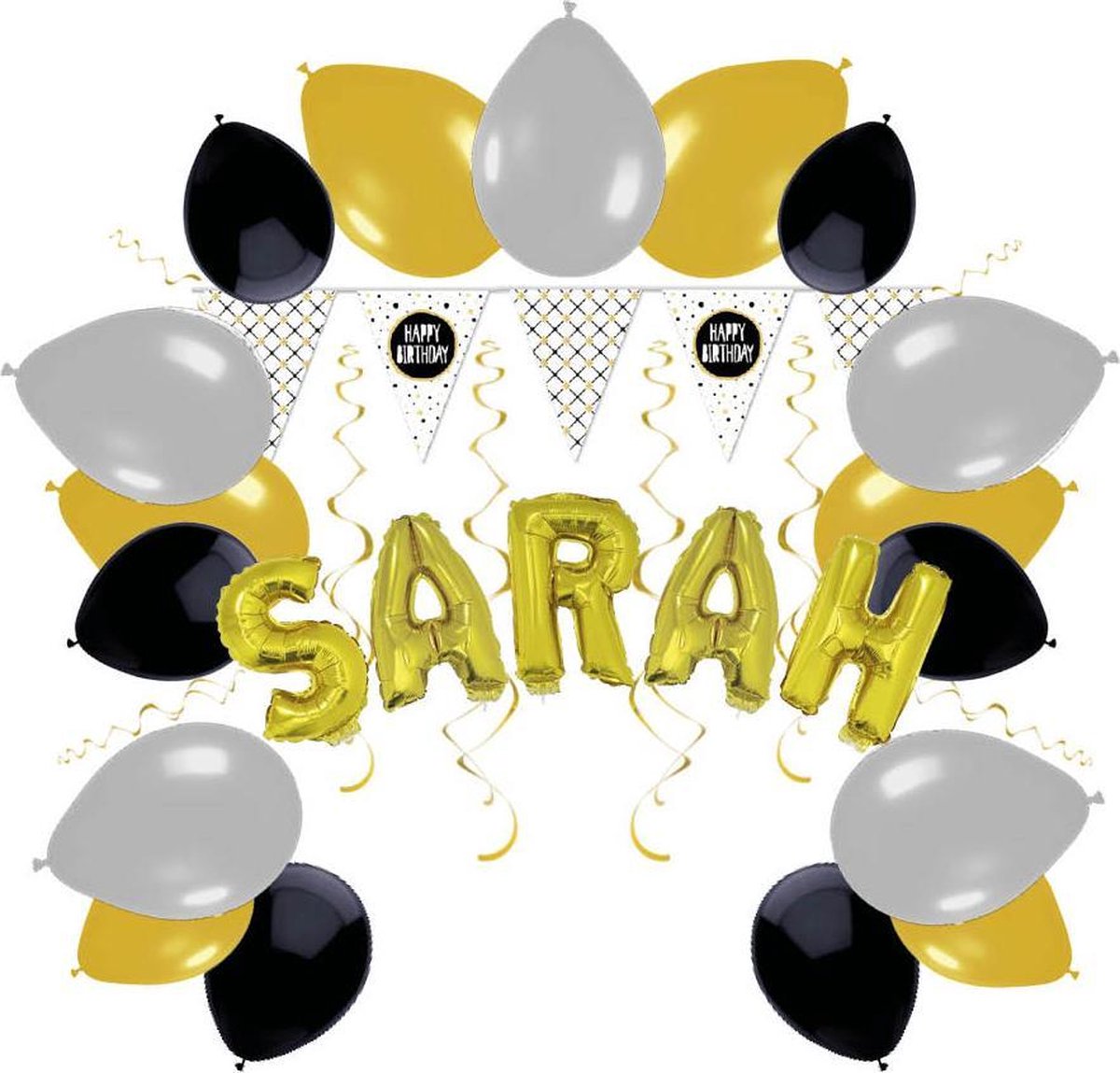 e-Carnavalskleding.nl Feestversiering pakket Sarah 50 jaar | Versiering Sarah 50 jaar feest | Sarah 50e verjaardag feestversiering | Leuk pakket Sarah goud/zwart met feestartikelen voor de Sarah Small