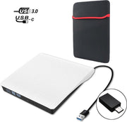 Externe DVD / CD Speler en Brander voor Laptop Wit - Externe DVD Brander - Windows & Mac - USB 3.0 / C + Beschermhoes