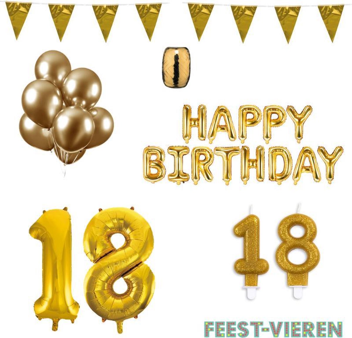 18 jaar Verjaardag Versiering Pakket Goud