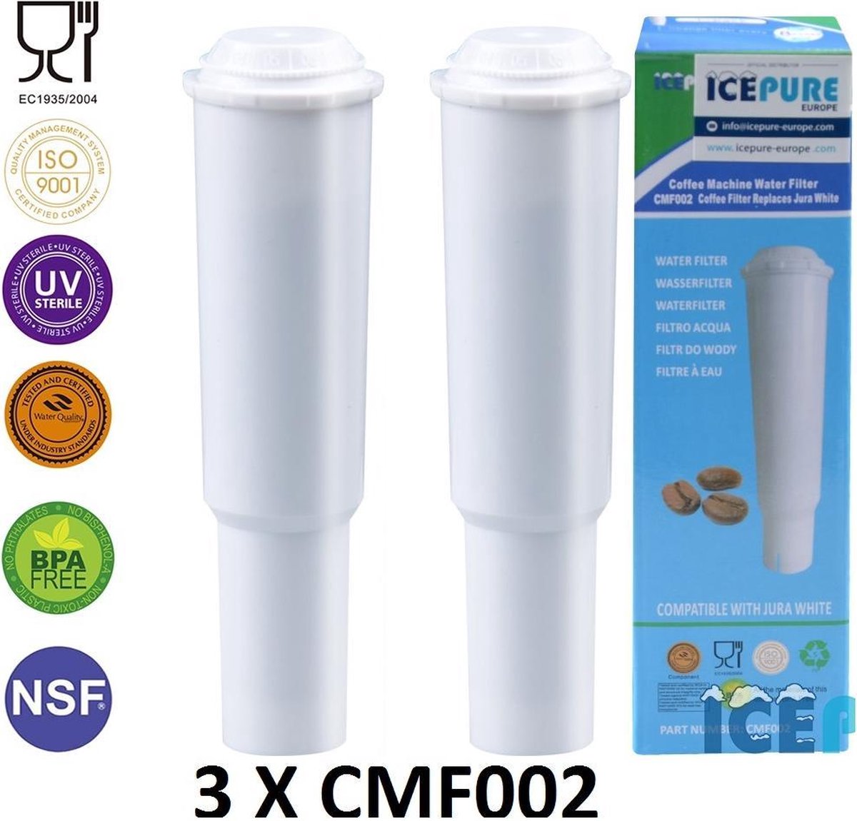 3x Jura White 60209 Waterfilter van Icepure Waterfilter CMF002