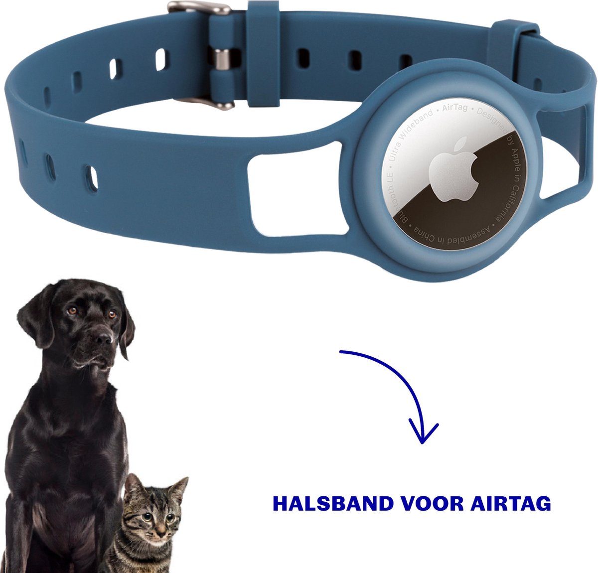 Airtag Halsband | Halsband hond | Hondenhalsband | Halsband geschikt voor Apple Airtag blauw