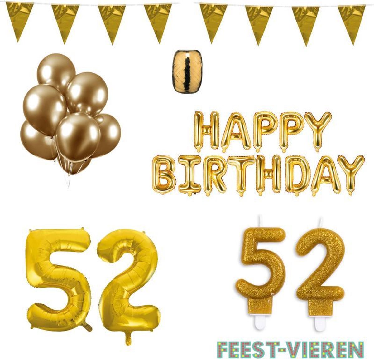 52 jaar Verjaardag Versiering Pakket Goud