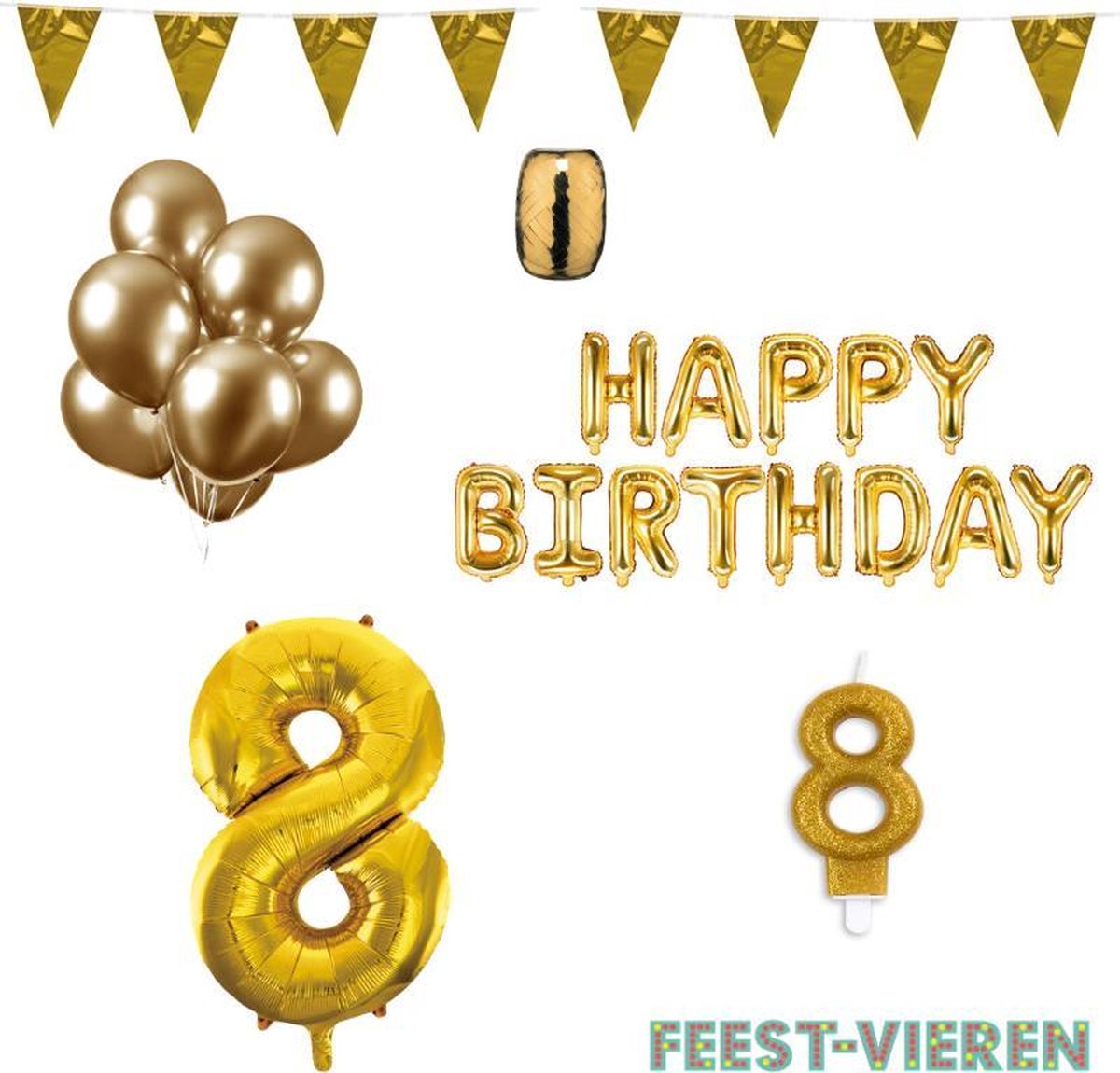 8 jaar Verjaardag Versiering Pakket Goud