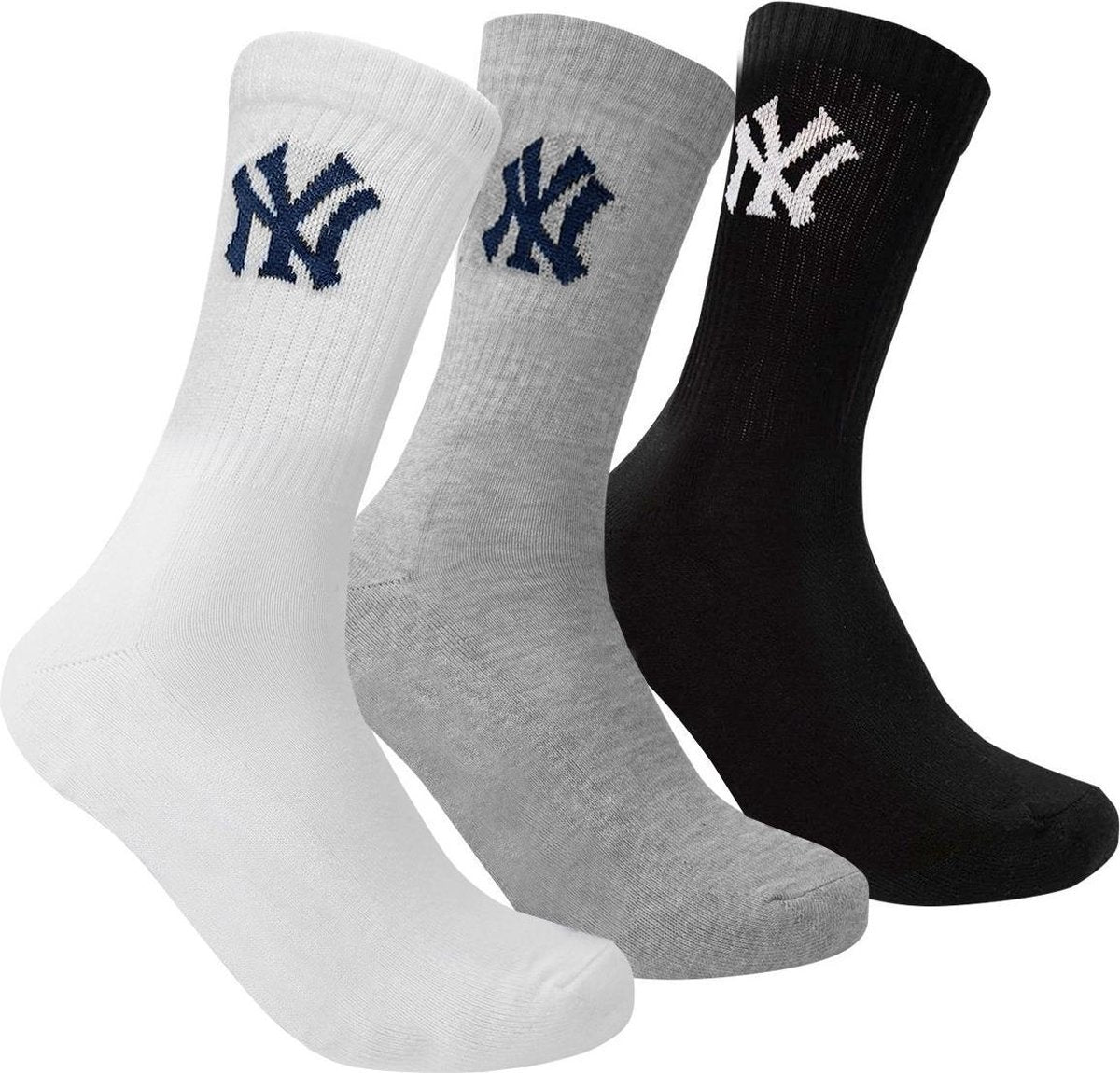 New York Yankees - 3-Pack Crew Socks - Grijs/Wit/Zwart - Algemeen - maat  43 - 46