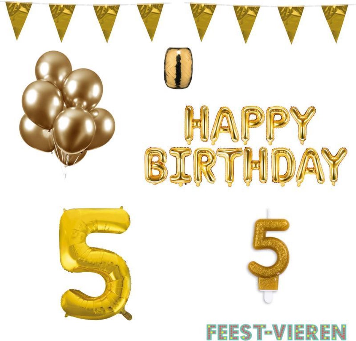 5 jaar Verjaardag Versiering Pakket Goud