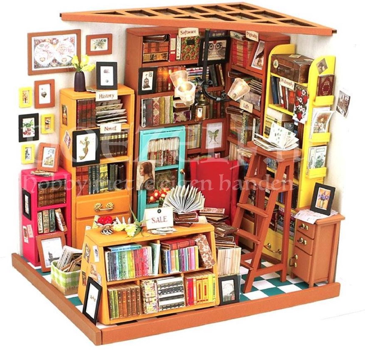Robotime modelbouw Miniatuur bouwpakket Sam's Study hout/papier/kunststof - 190mm hoog x 225mm breed x 185mm diep - met lampje