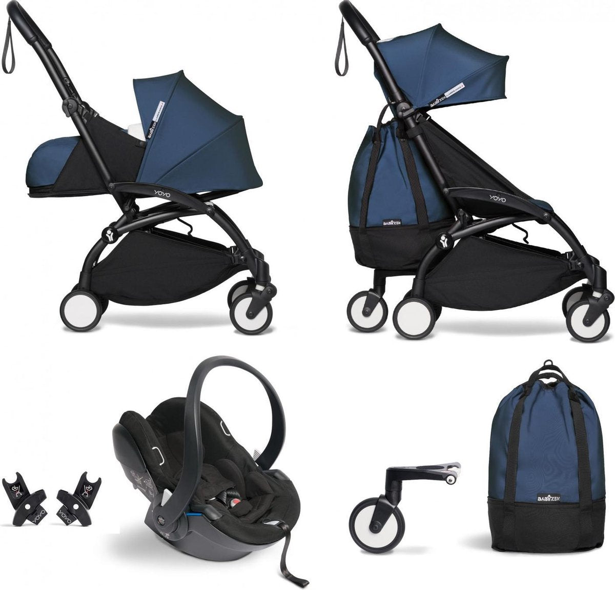 Babyzen YOYO² buggy COMPLEET vanaf de geboorte inclusief YOYO² BeSafe autostoel zwart  en YOYO Bag -  AirFrance met frame zwart