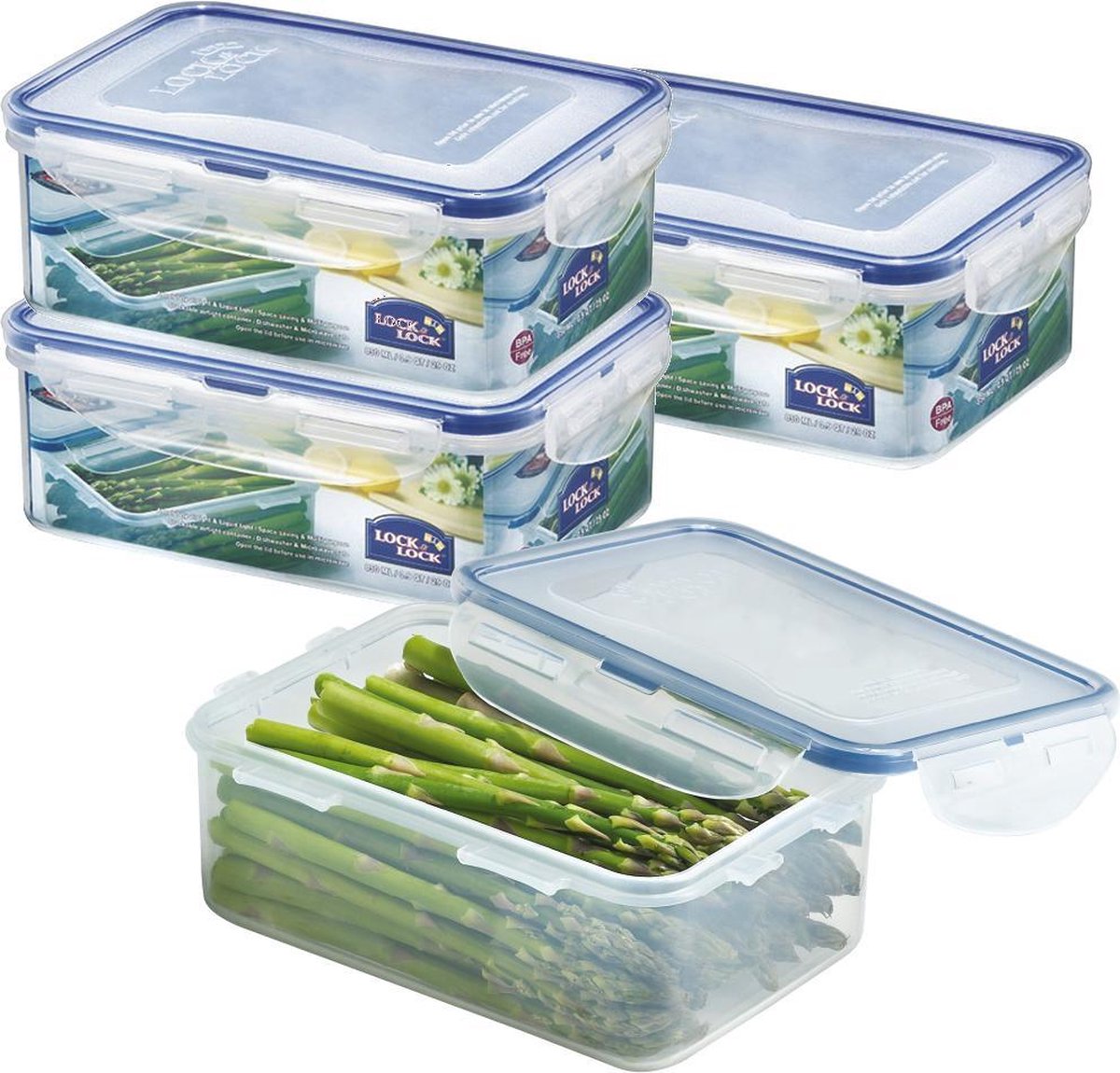 Lock&Lock Vershoudbakjes | Bewaardozen voedsel | Meal Prep Bakjes - Set van 4 Stuks - 850 ml - Transparant