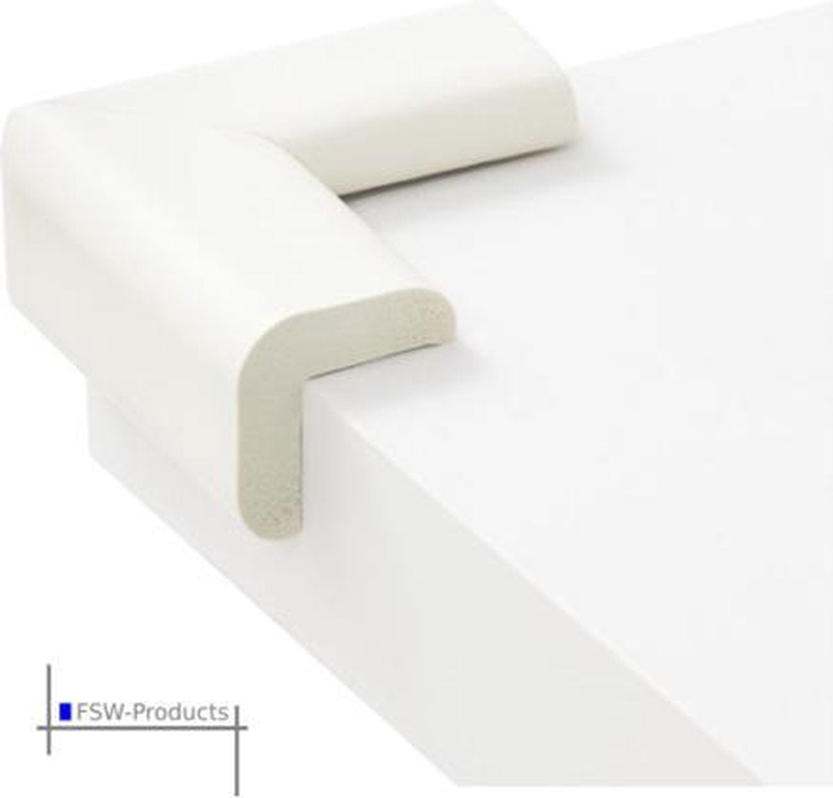 FSW-Products - 4 Stuks - Tafel Hoekbeschermers Set - Wit - Tafelhoek Beschermers - Beschermhoeken - Veiligheid Baby Peuter en Kind - Zelfklevende tafelhoek beschermers - Met bevestiging materiaal - Zelfklevende buffers - Tafelbuffer - Foam