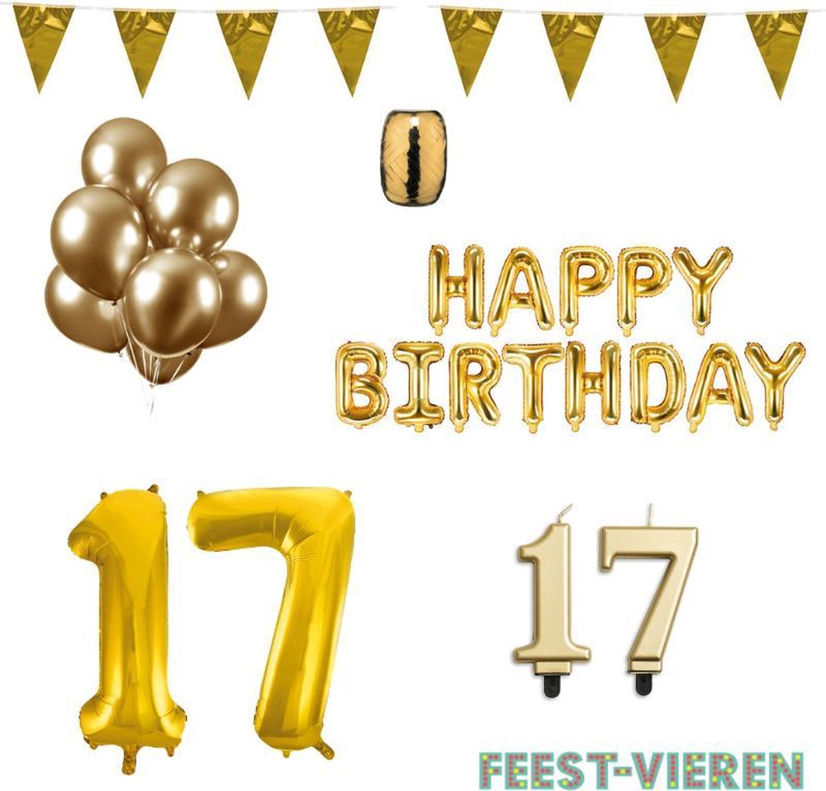 17 jaar Verjaardag Versiering Pakket Goud