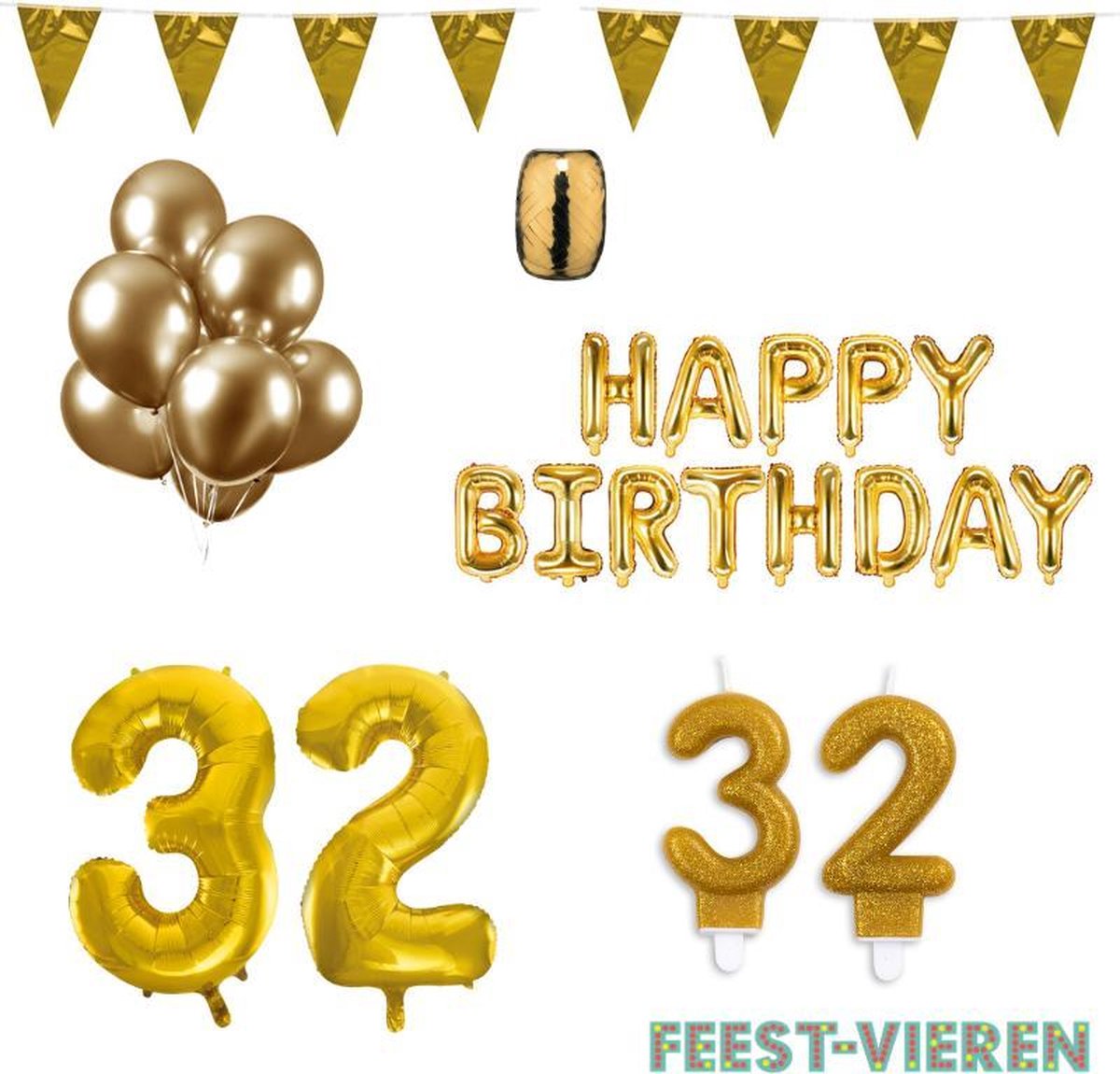 32 jaar Verjaardag Versiering Pakket Goud
