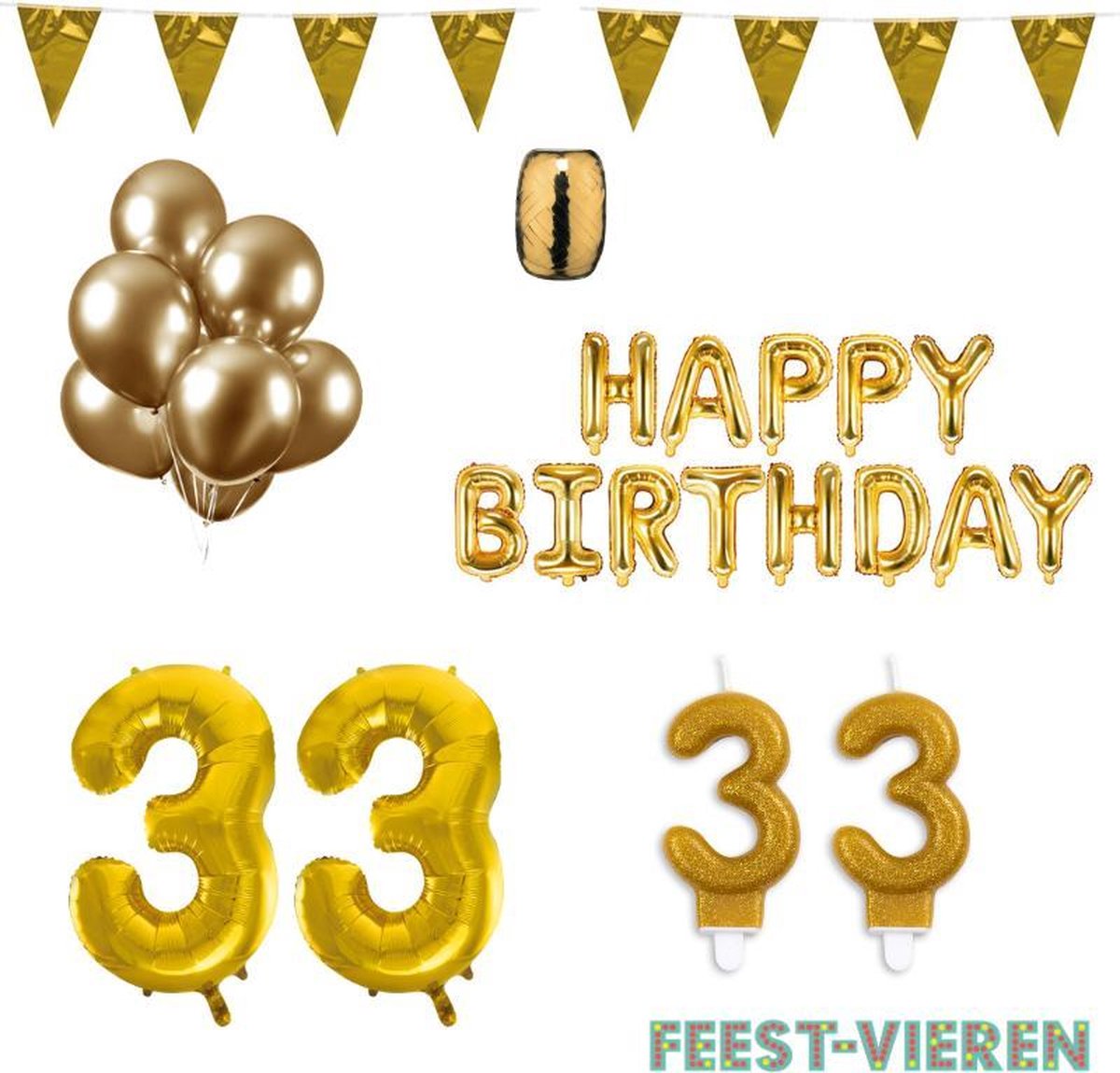 33 jaar Verjaardag Versiering Pakket Goud