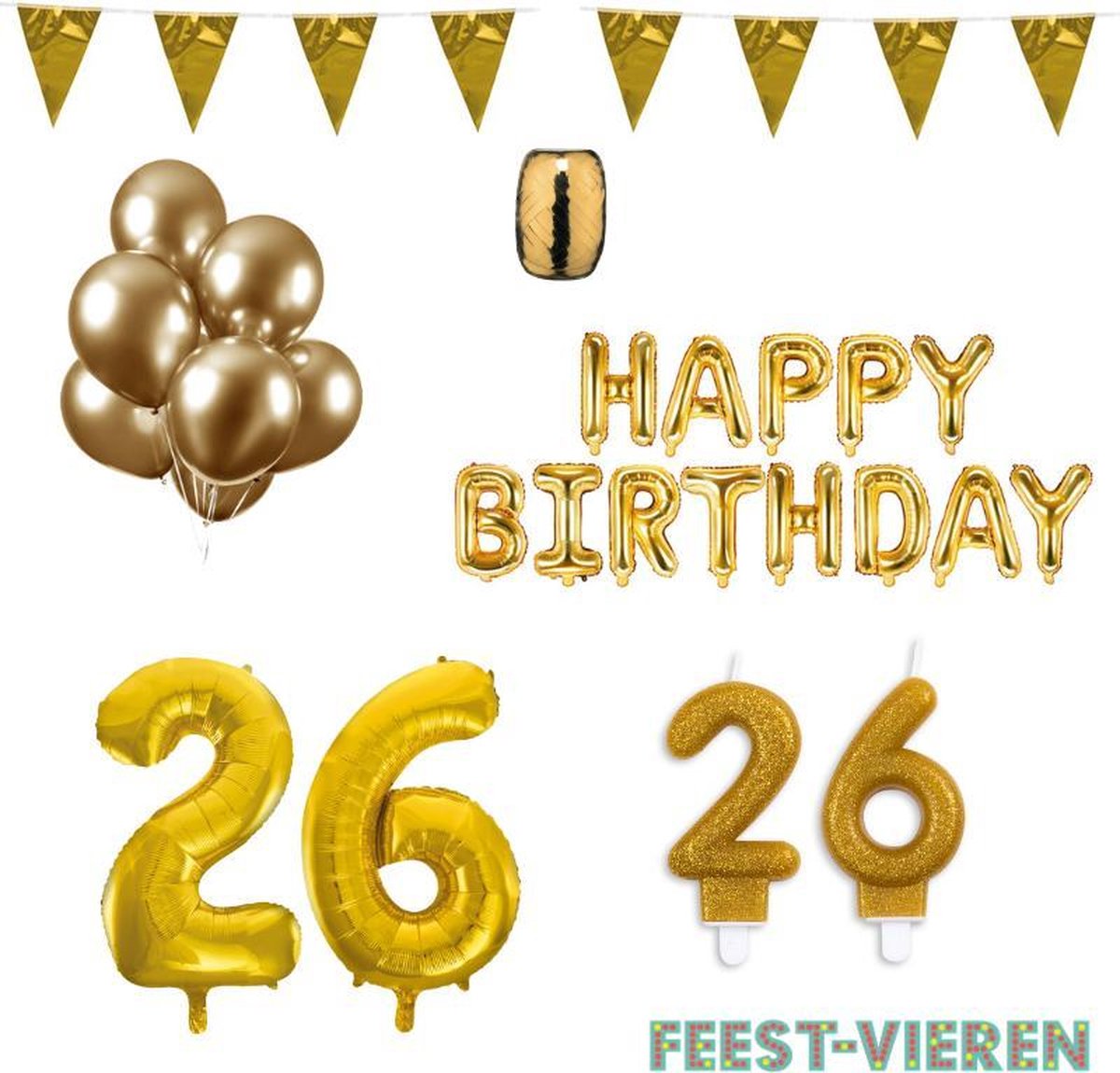 26 jaar Verjaardag Versiering Pakket Goud
