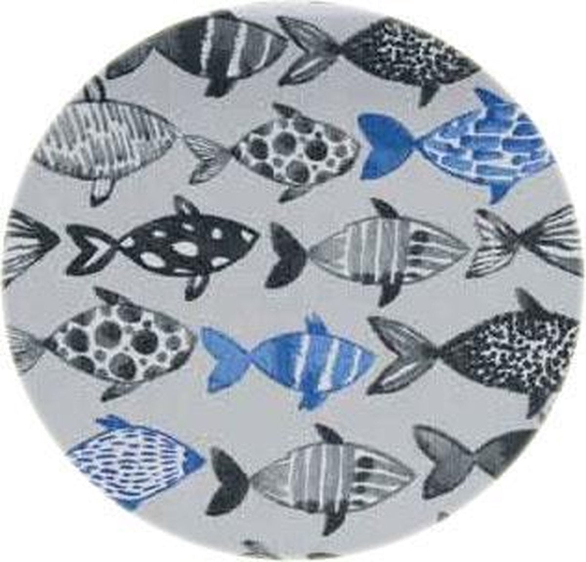 MixMamas Rond Tafelkleed Gecoat - Ø 160 cm - Visjes -Blauw/Zwart