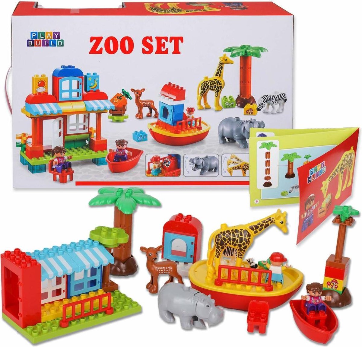 Play&Build Zoo Set - Dierentuin Set (Compatible with Duplo & Mega-blocks)