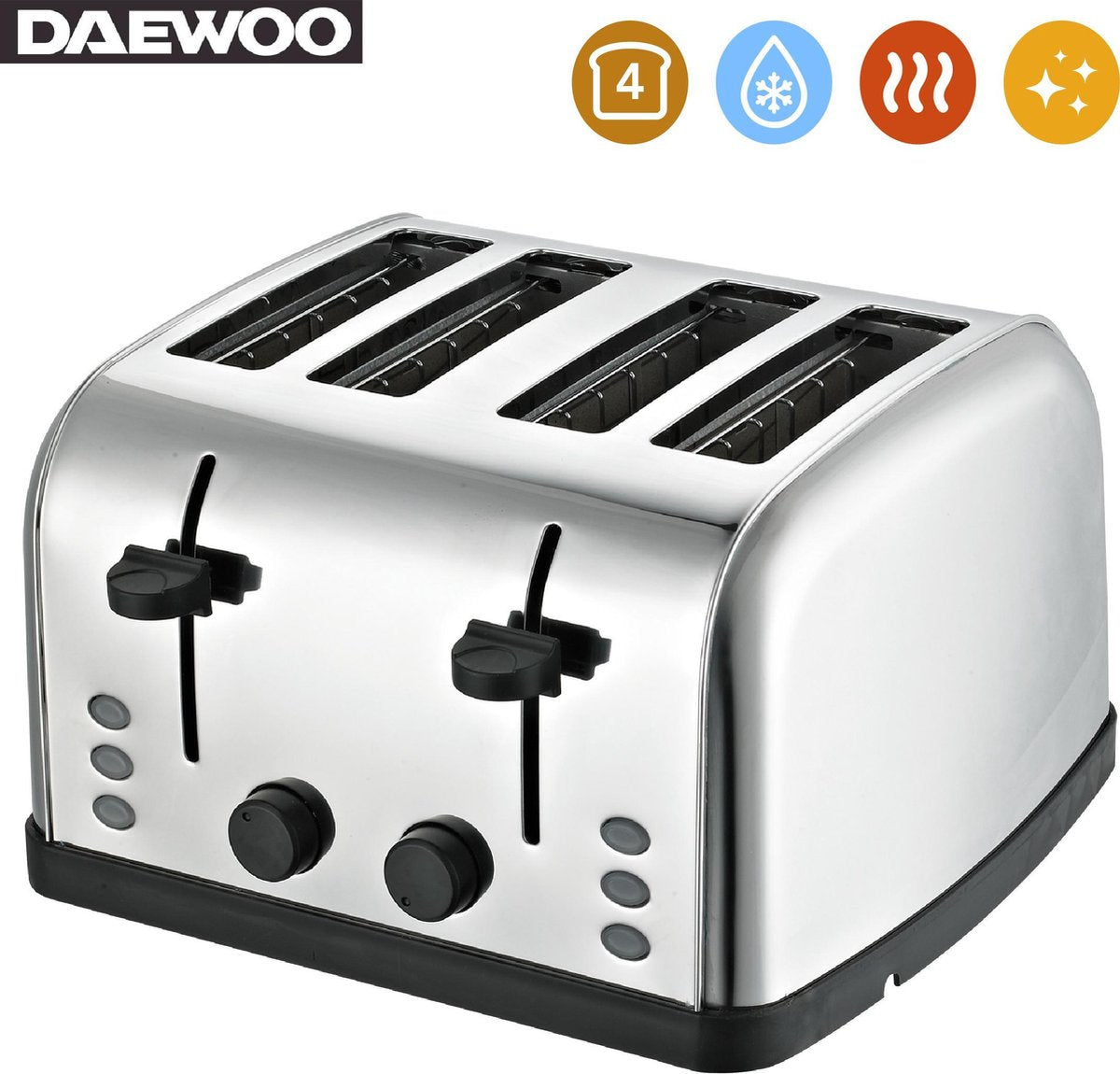 DAEWOO SYM-1304: Brede Roestvrijstalen Broodrooster - 4 Lades