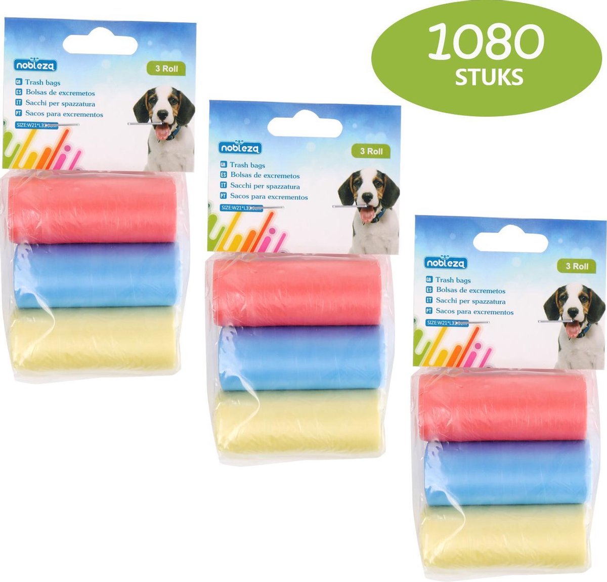 Nobleza 48KVB - Hondenpoepzakjes - 1080 stuks - 31.5 x 21 cm - Gekleurd