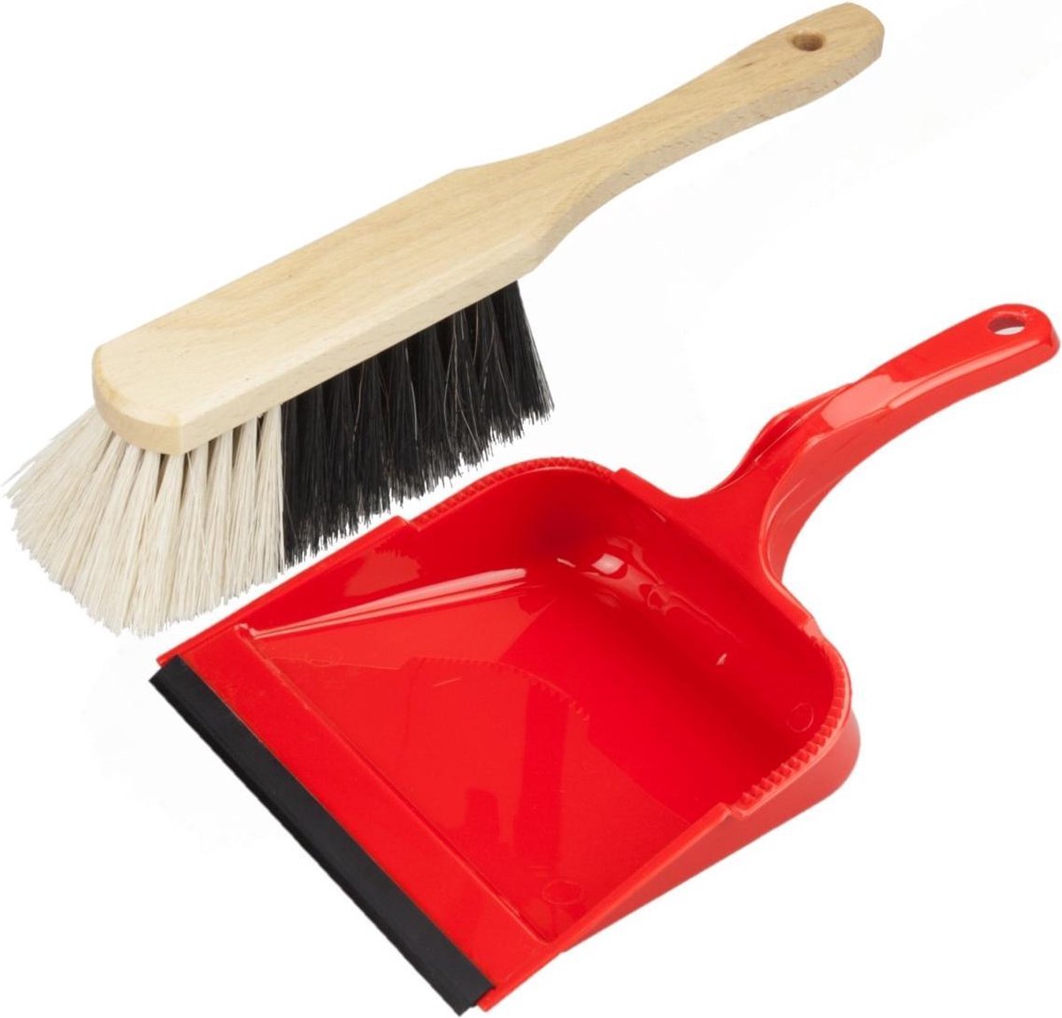 Stoffer en blik rood van kunststof/hout met lip voor binnen - Zachte borstel/handveger
