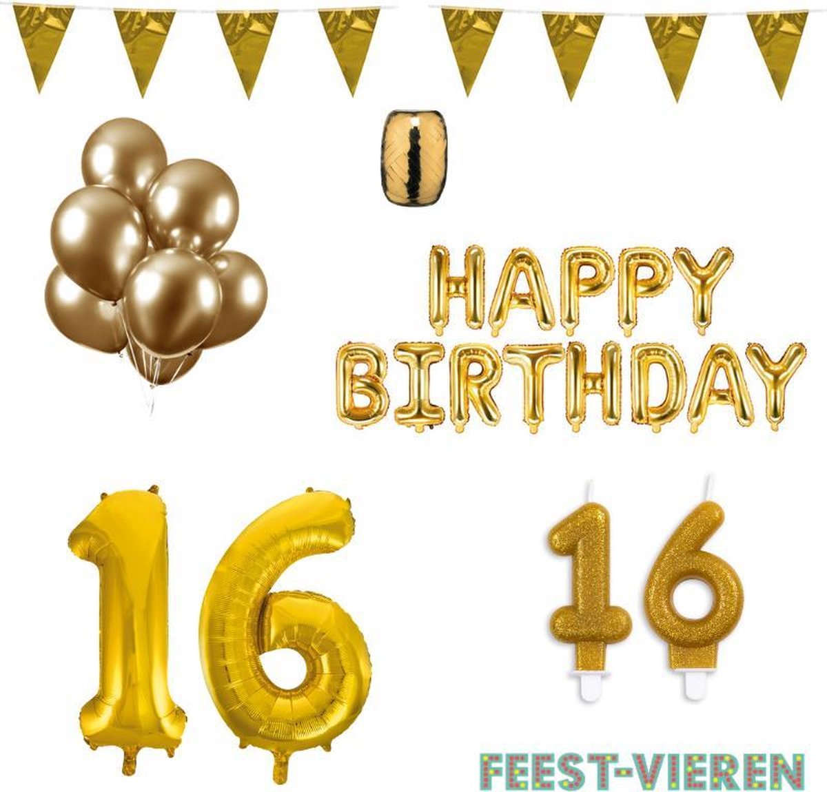 16 jaar Verjaardag Versiering Pakket Goud