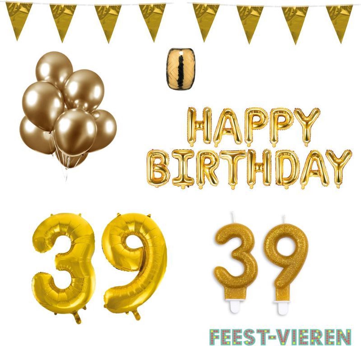 39 jaar Verjaardag Versiering Pakket Goud