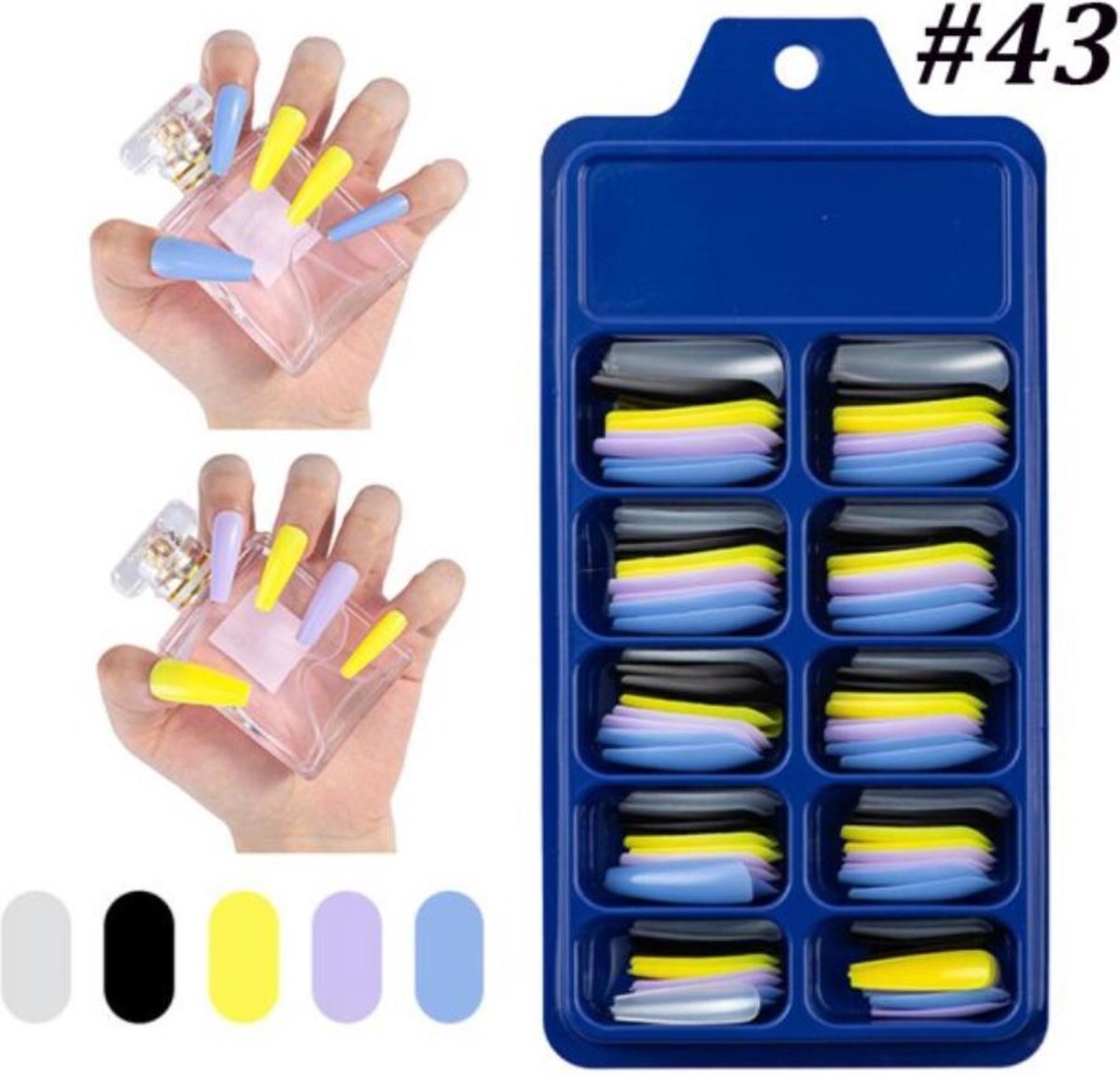 Nepnagels - set van 100 - zwart geel blauw kleuren - verschillende maten - plaknagels Sparkolia