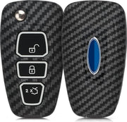 kwmobile autosleutelhoes voor Ford 3-knops inklapbare autosleutel - hardcover beschermhoes - Carbon design - zwart