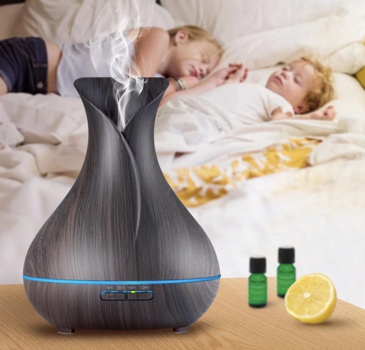 DEVACIEUX Aroma Diffuser + 10 ML Neutriherbs Olie - Luchtbevochtiger Aromatherapie - Vernevelaar - Geurverspreider - Donkerbruin