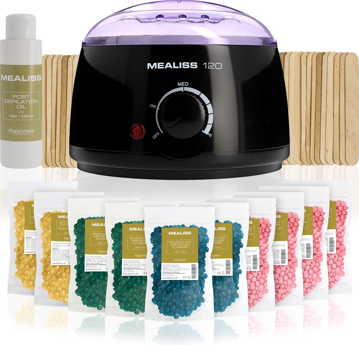 Wax - KIT MEALISS®120 - 1000 gr wax - hars - 20 spatels - 100ml olie
