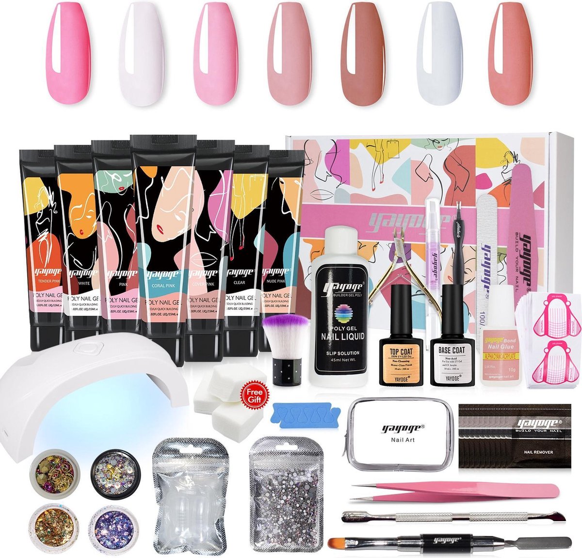 Yayoge polygel nagels starterspakket polygel nagels polygel kit met lamp 32 delig polygel kit polygel kleuren polygel set