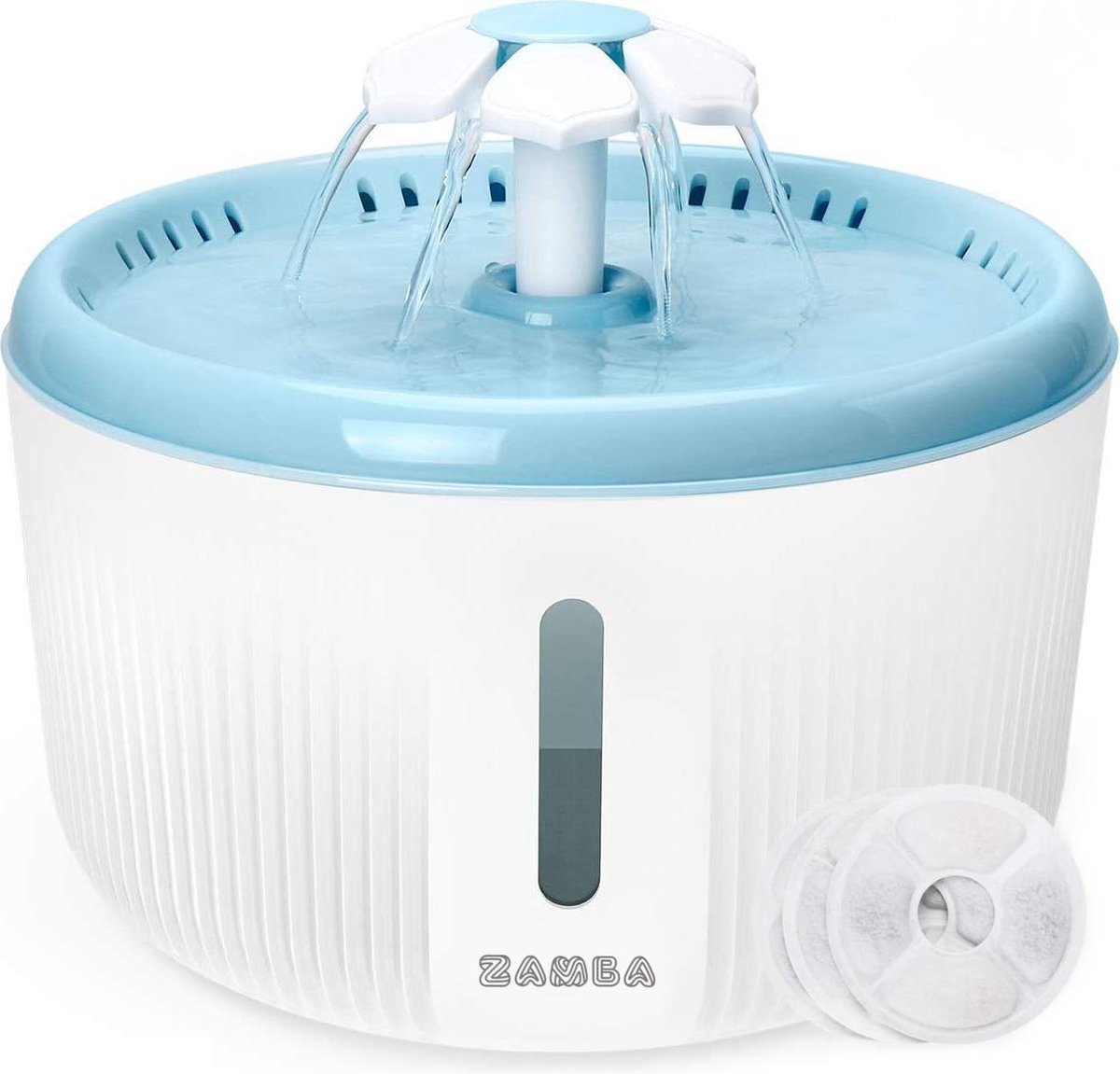 Zamba Drinkfontein Voor Hond/Kat - Waterfontein Kat - Kattenfontein - Incl. 3 Filters - Wit/Blauw - 2L