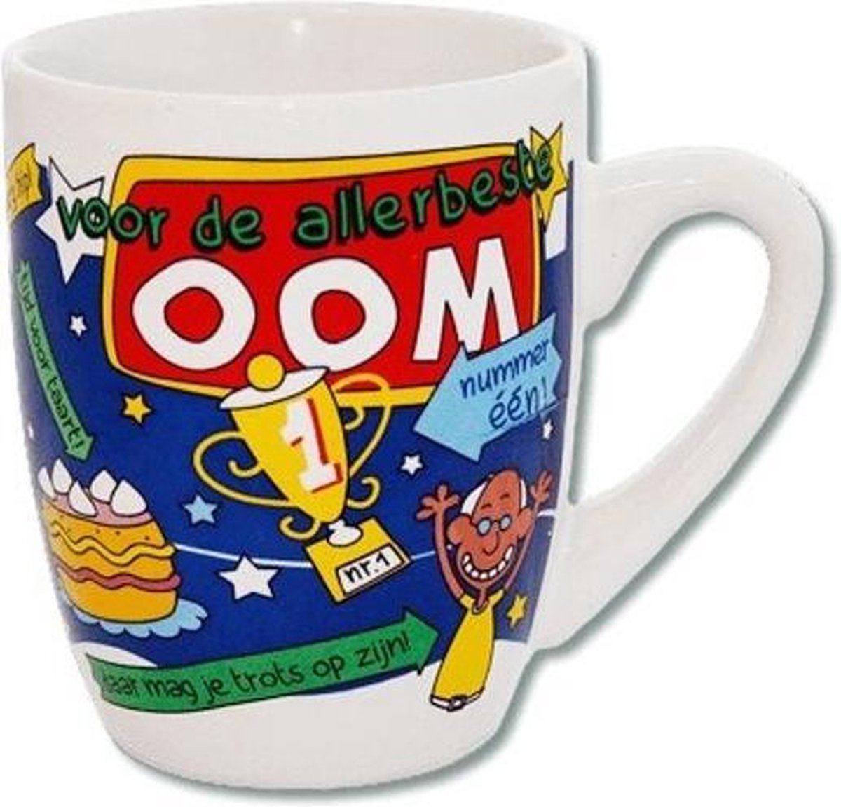 Mok - Cartoon Mok - Voor de allerbeste Oom - Gevuld met een toffeemix - In cadeauverpakking met gekleurd krullint