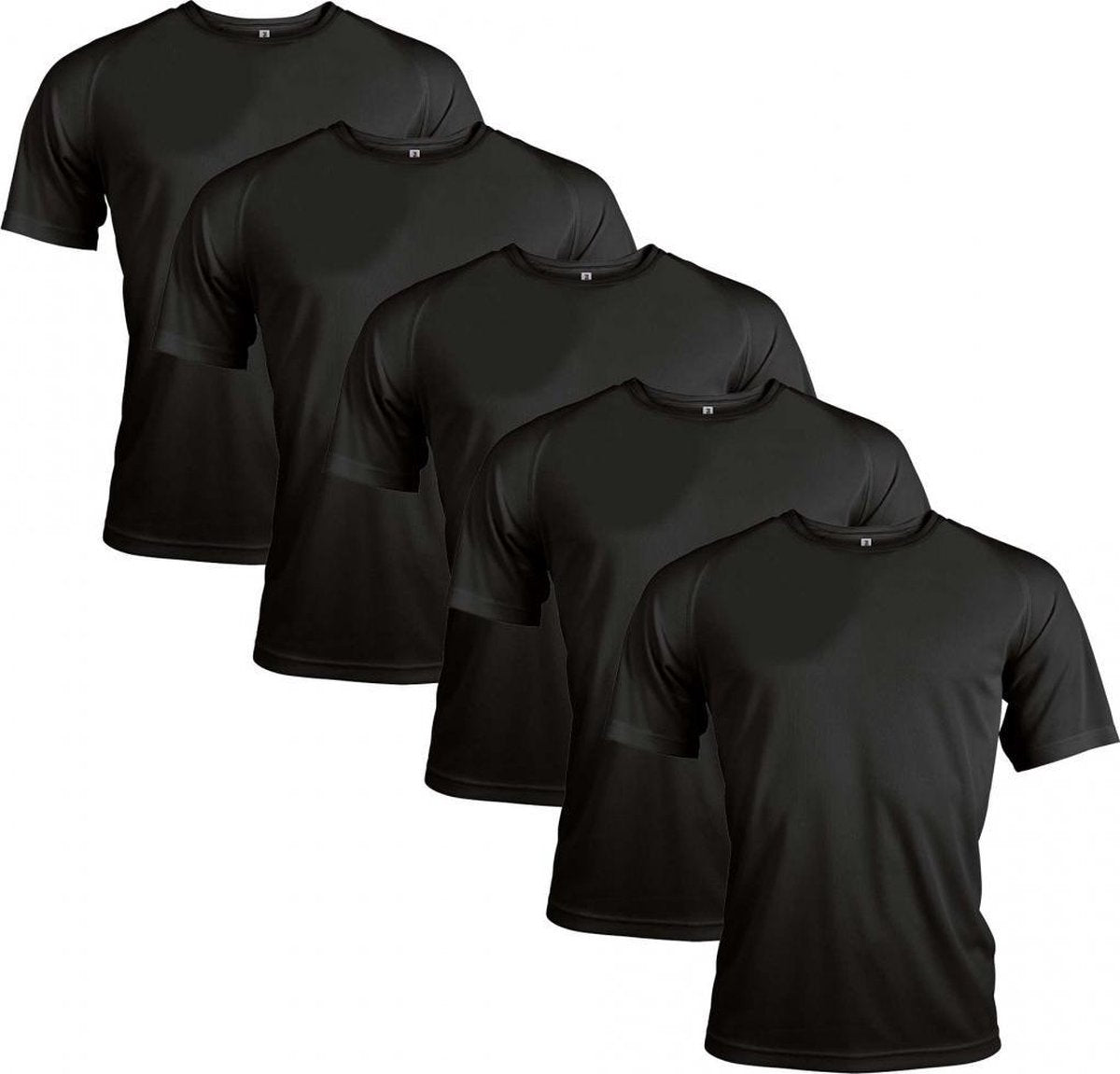 Functioneel Sportshirt - Zwart - Polyester - Maat S - 5 stuks