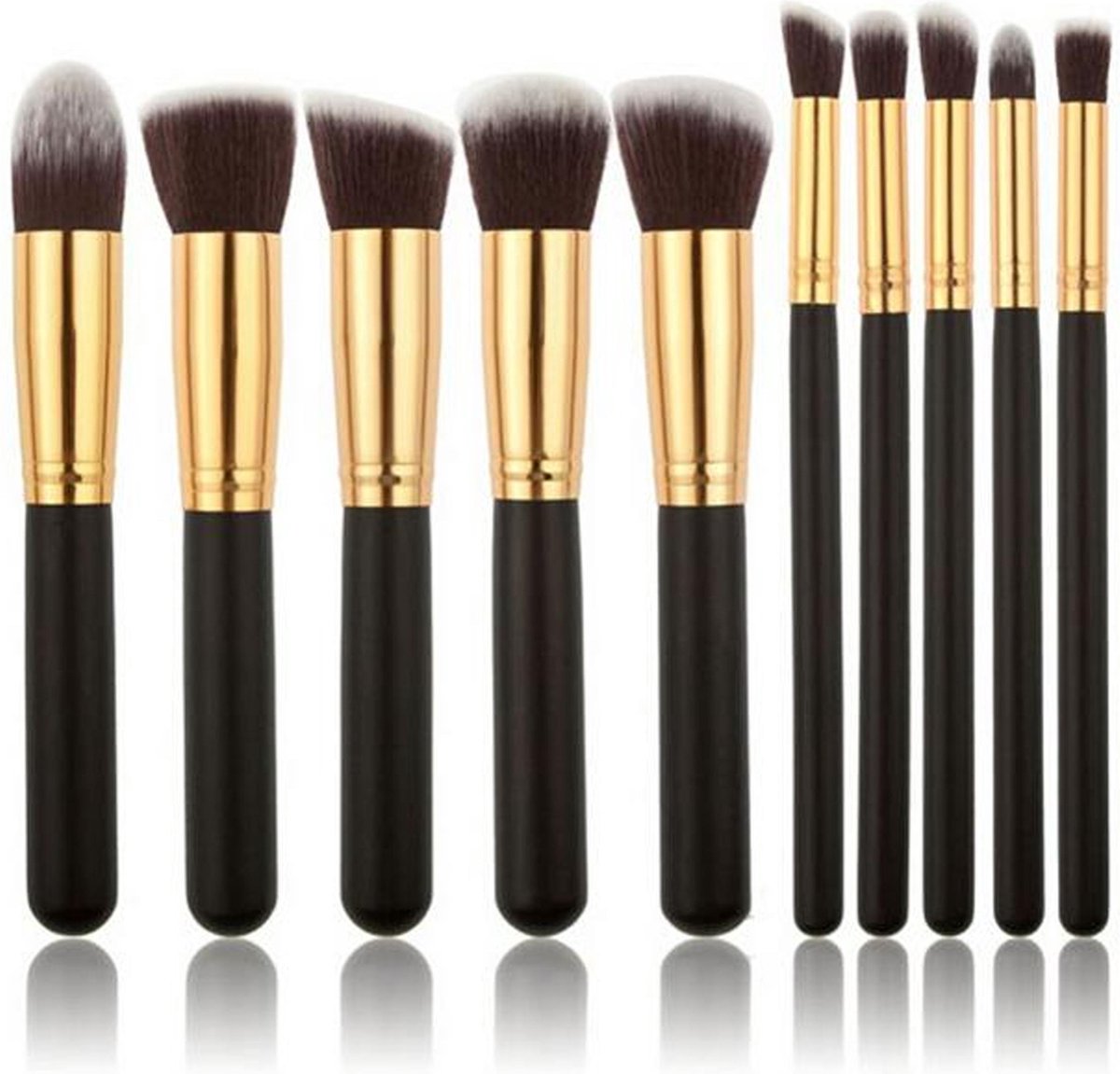 Evvie set van 10 make-up kwasten kabuki - Zwart-Goud