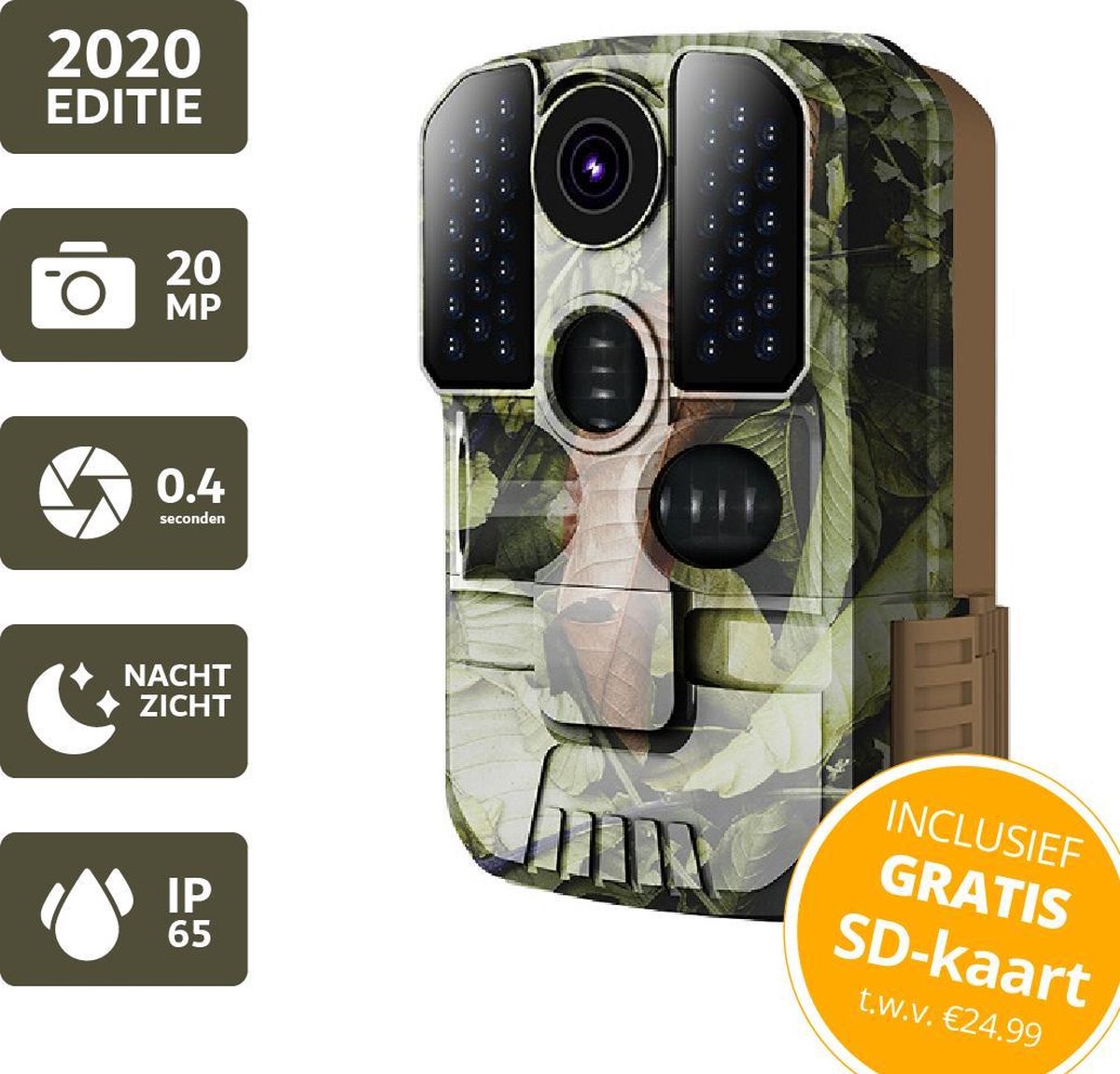 Baucy M-506 Wildlife Camera - Wild Camera - Foto's en Video’s - 20MP - 1080P FULL HD -  IP65 Waterdicht - Observatiecamera - Nachtvisiecamera - Outdoorcamera - Jachtcamera - Inclusief GRATIS 64GB SD Kaart