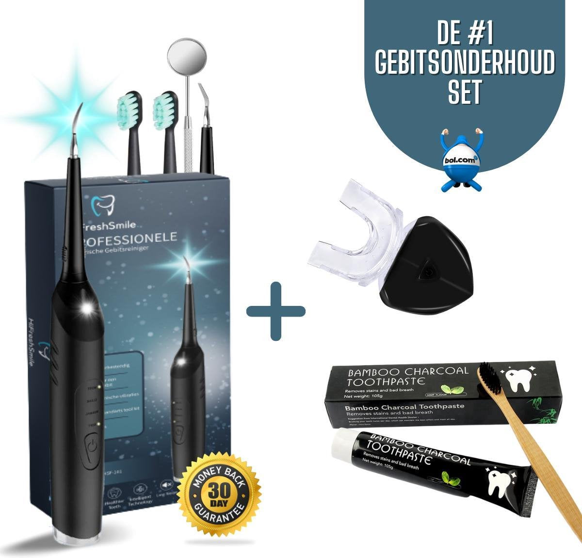 Complete Set Elektrische Tandsteen verwijderaar - Tandplak Verwijderaar - Tanden Polijsten - Voor Witte en Gezonde Tanden - Inclusief Tandarts Set & Teeth Whitening & Bamboo Charcoal Tandpasta  - USB Oplaadbaar - Blauw