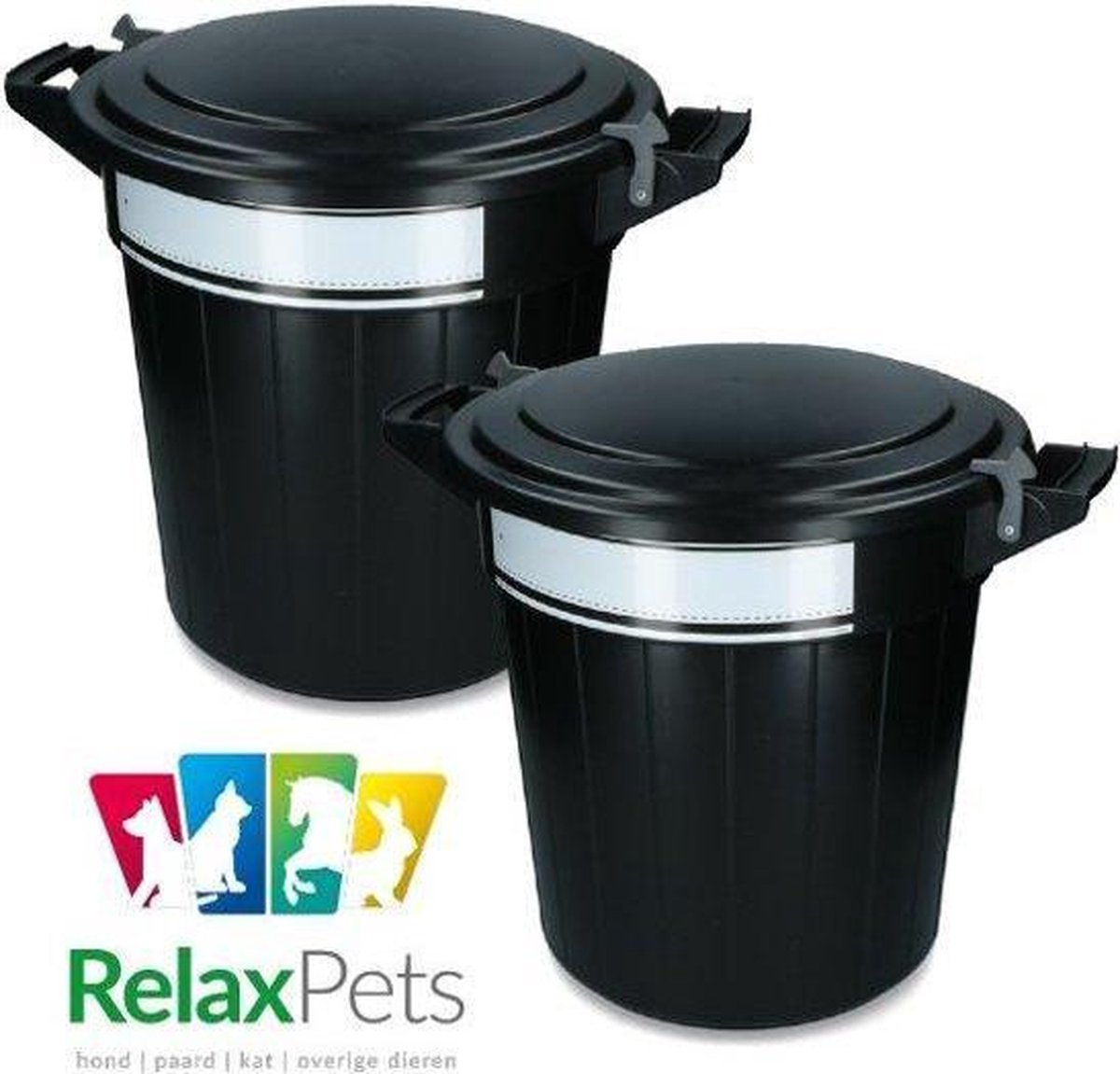 RelaxPets - Voerton - Voer Bewaar Box - Feed Bucket - Schrijflabel - Lock Sluiting - Inclusief Deksel - Zwart - 80 Liter - 80L 55x55.5cm