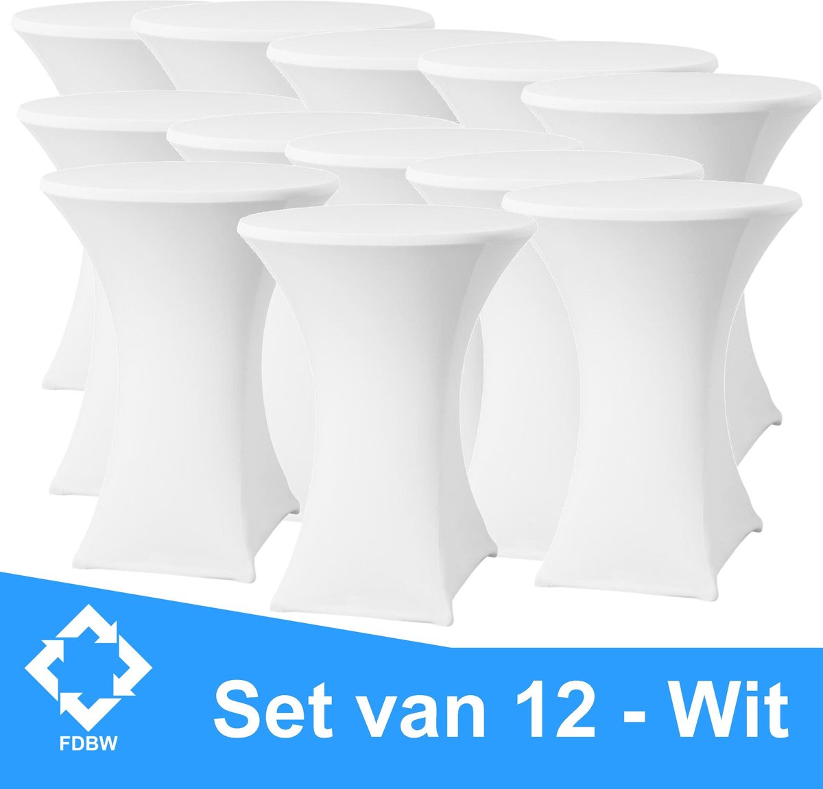 Statafelrok Luxe x 12 - Statafel Tafelrok - Statafelhoes - Stretch – WIT - ∅80 x 110 cm – geschikt voor Horeca Evenementen | Sta Tafel Hoes | Statafel | Staantafelhoes | Cocktailparty | Trouwerij | Bruiloft | Sta-tafel rok | Statafelrok – SET VAN 12