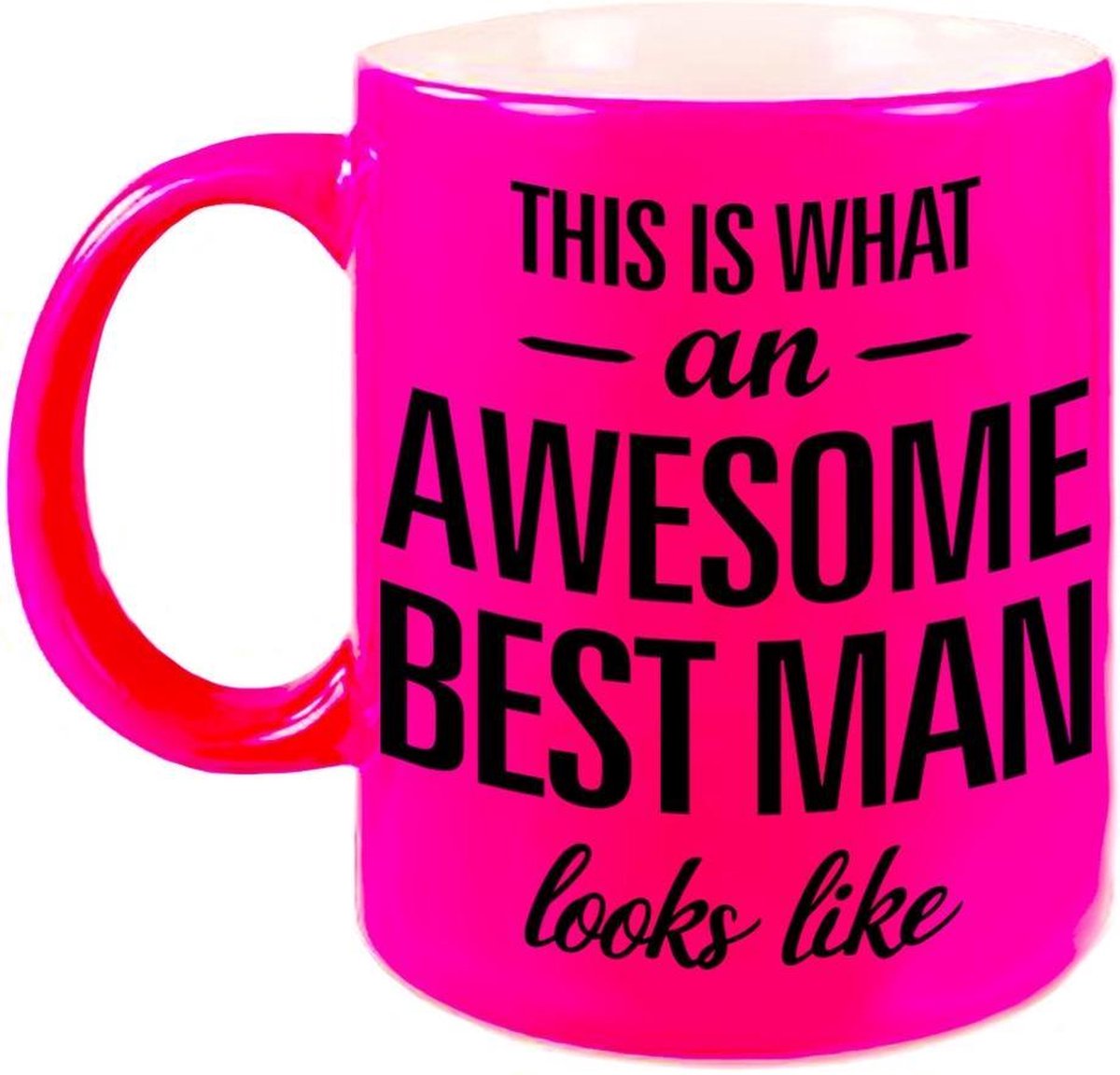 Awesome best man cadeau mok / beker voor bruiloft getuige neon roze 330 ml