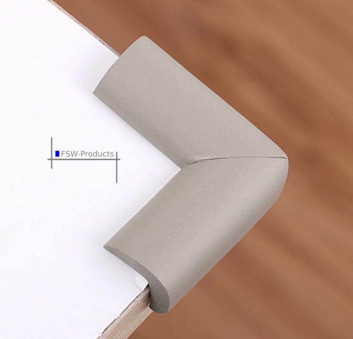 FSW-Products - 4 Stuks - Tafel Hoekbeschermers Set - Grijs - Tafelhoek Beschermers - Beschermhoeken - Veiligheid Baby Peuter en Kind - Zelfklevende tafelhoek beschermers - Met bevestiging materiaal - Zelfklevende buffers - Tafelbuffer – Foam