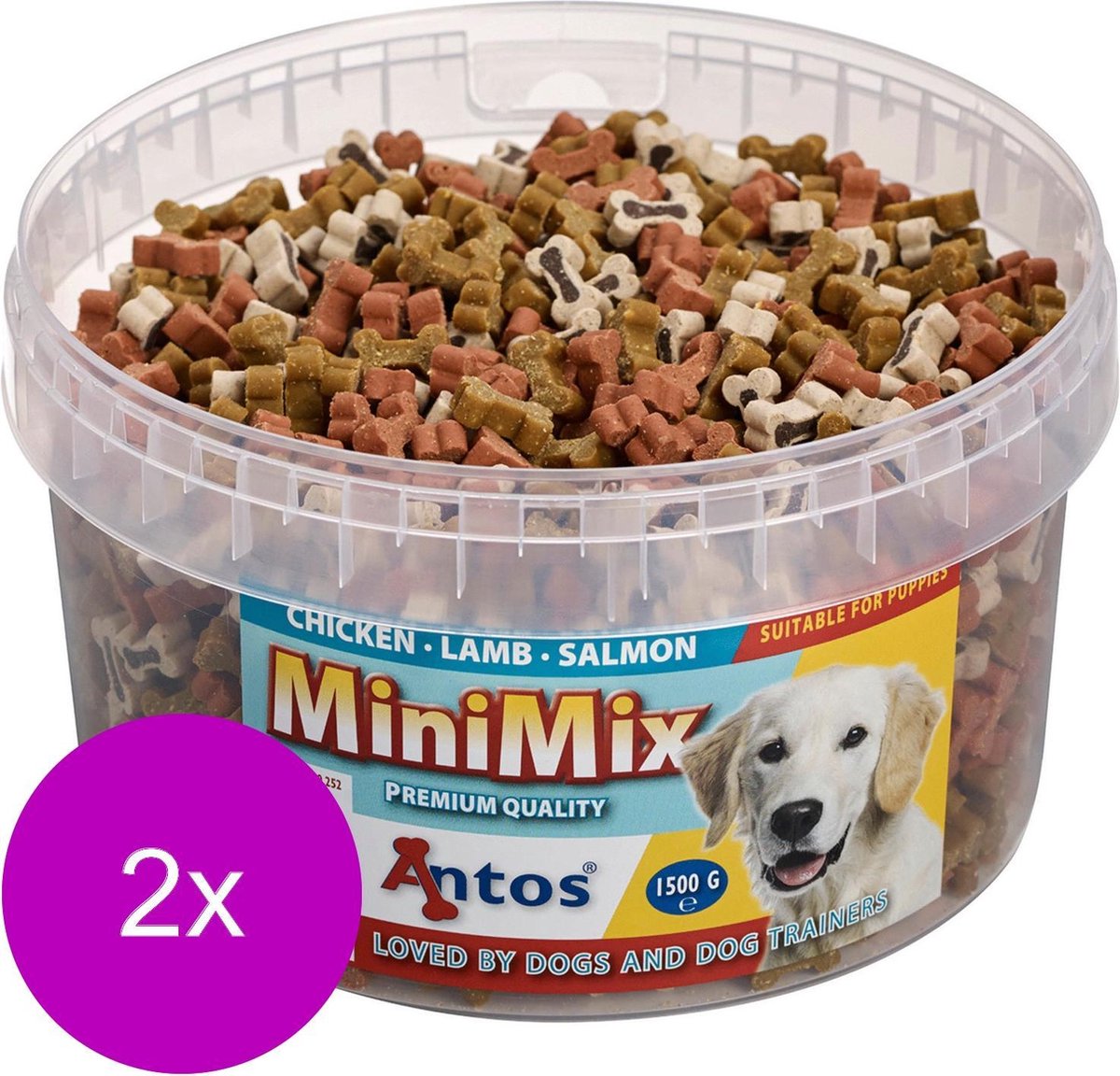Antos Mini Mix - Hondensnacks - 2 x Kip Lam Vis 1500 g