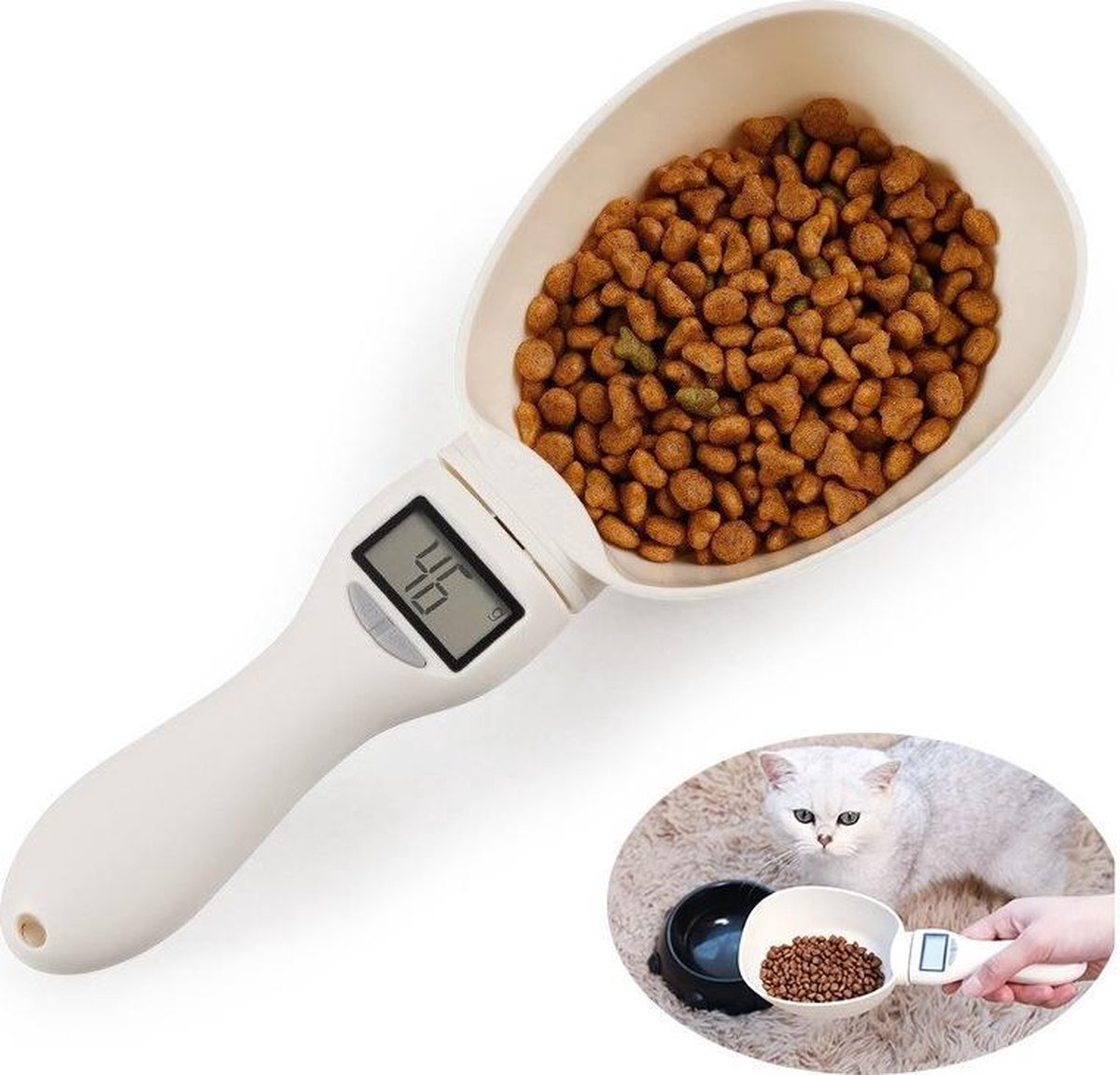 Dierplezier - Weegschaal dierenvoer - Schep dierenvoeding - Weegschaal voor dierenvoeding - Afwegen hondenvoeding - Dieet hond - Puppy eten afwegen