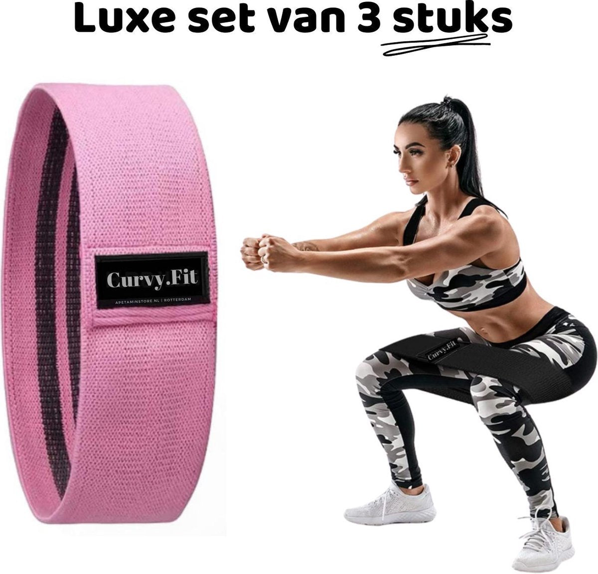CurvyFit ® - Weerstandsbanden - Booty band - fitnessmaterialen - Home gym - Booty band - Resistance band - Set van 3 + draagtas