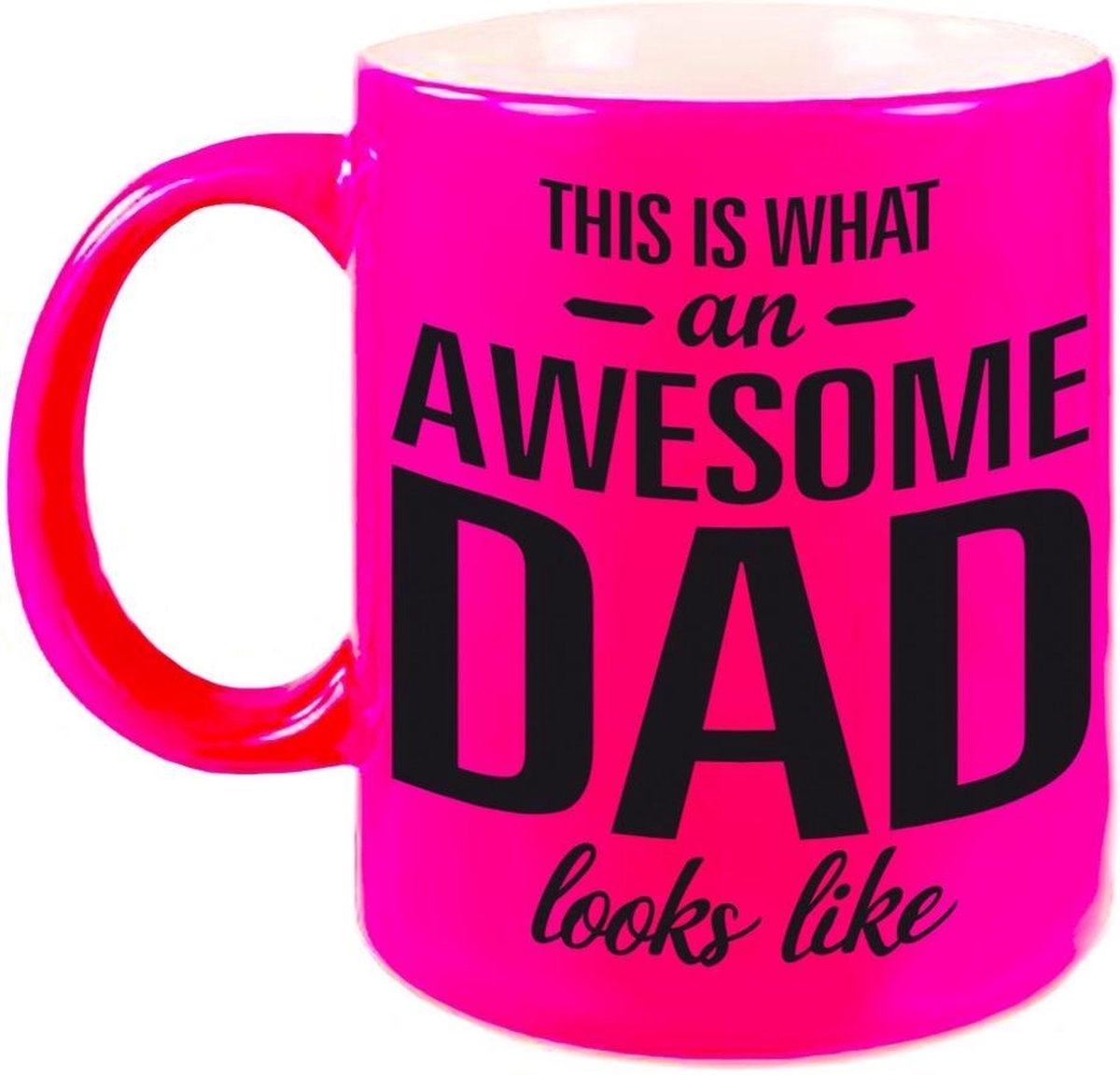 Awesome dad cadeau mok / beker neon roze voor Vaderdag 330 ml