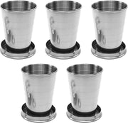 Set van 5 opvouwbare roestvrijstalen bekertjes met onderzetter (75 ml)