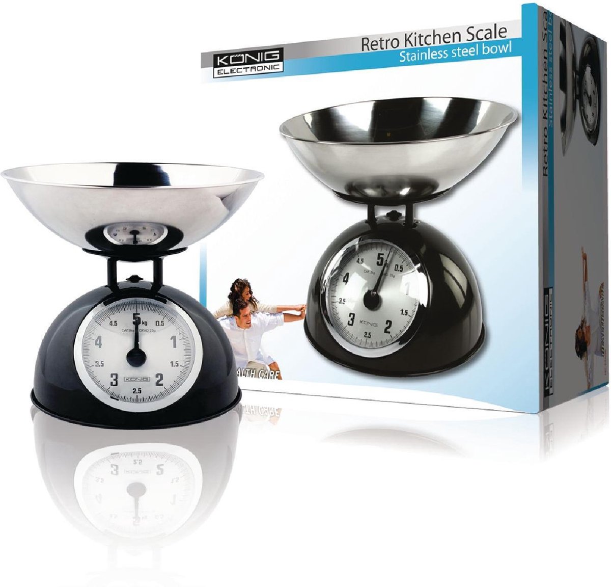 Retro kitchen scale with stainless steel bowl black
