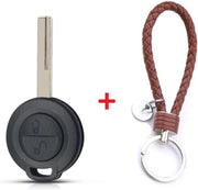 Autosleutel 2 knoppen HU56R geschikt voor Mitsubishi sleutel / Mitsubishi Colt / Warior / Carisma / Spacestar / Mercedes Smart Forfour / Sleutel 2 knoppen + gevlochten bruin PU-lederen sleutelhanger.
