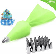 Slagroomspuit met 26 Spuitmondjes - Herbruikbaar - Garneerspuit - Decoratie - Taart - Gebak - Cupcake - Cake - RVS - Slagroom Spuitzak - Groen